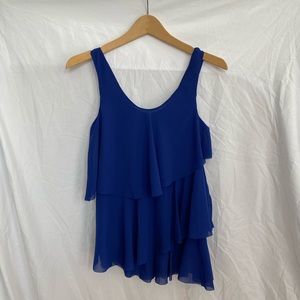 Royal Blue Chiffon Asymmetrical Tier Blouse Top
